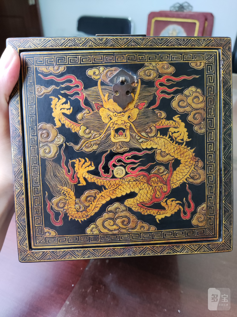 民国 黑漆描金龙纹手提文房箱 - 图3
